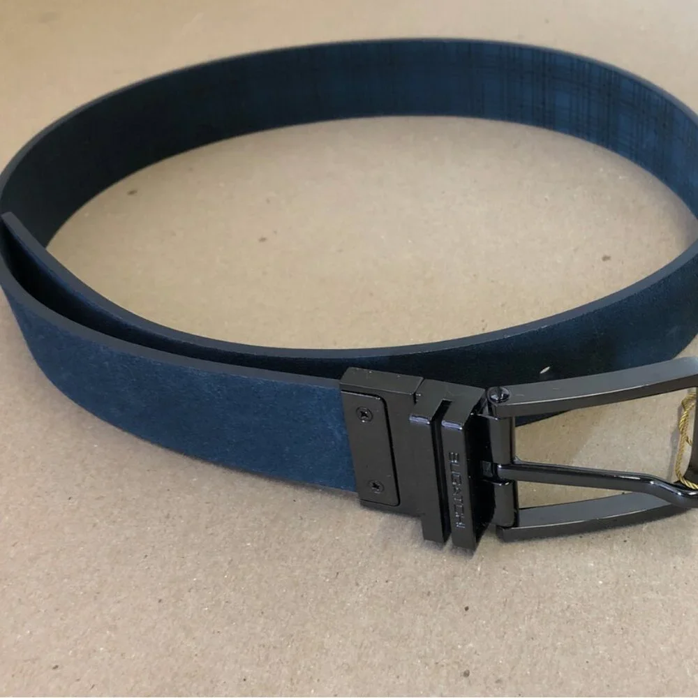 Bruno Magli Men's Blue Tartan Plaid Reversible Leather Belt